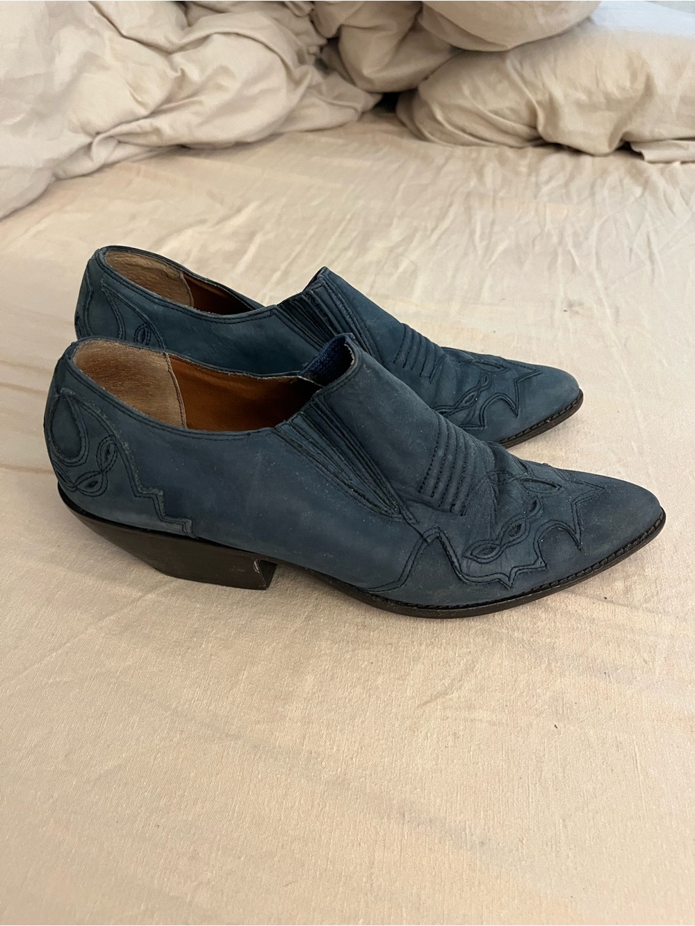 Vintage Company9 Blue Leather Southwestern Booties 8M